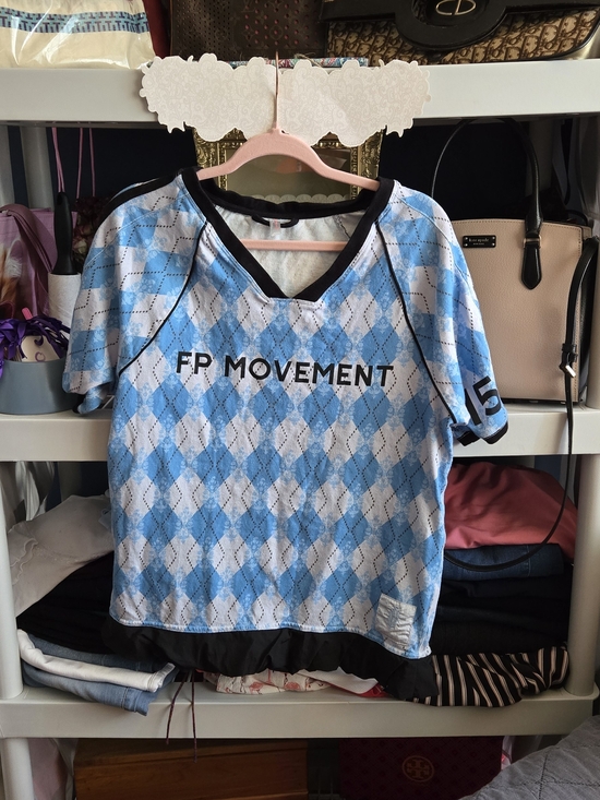 FP Movement by Free People Tops - FP Movement Blue and White Argyle V‑Neck Jersey Top